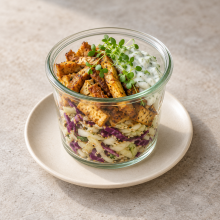 Veganes Tofu-Gyros im Glas – KI-generiertes Symbolbild